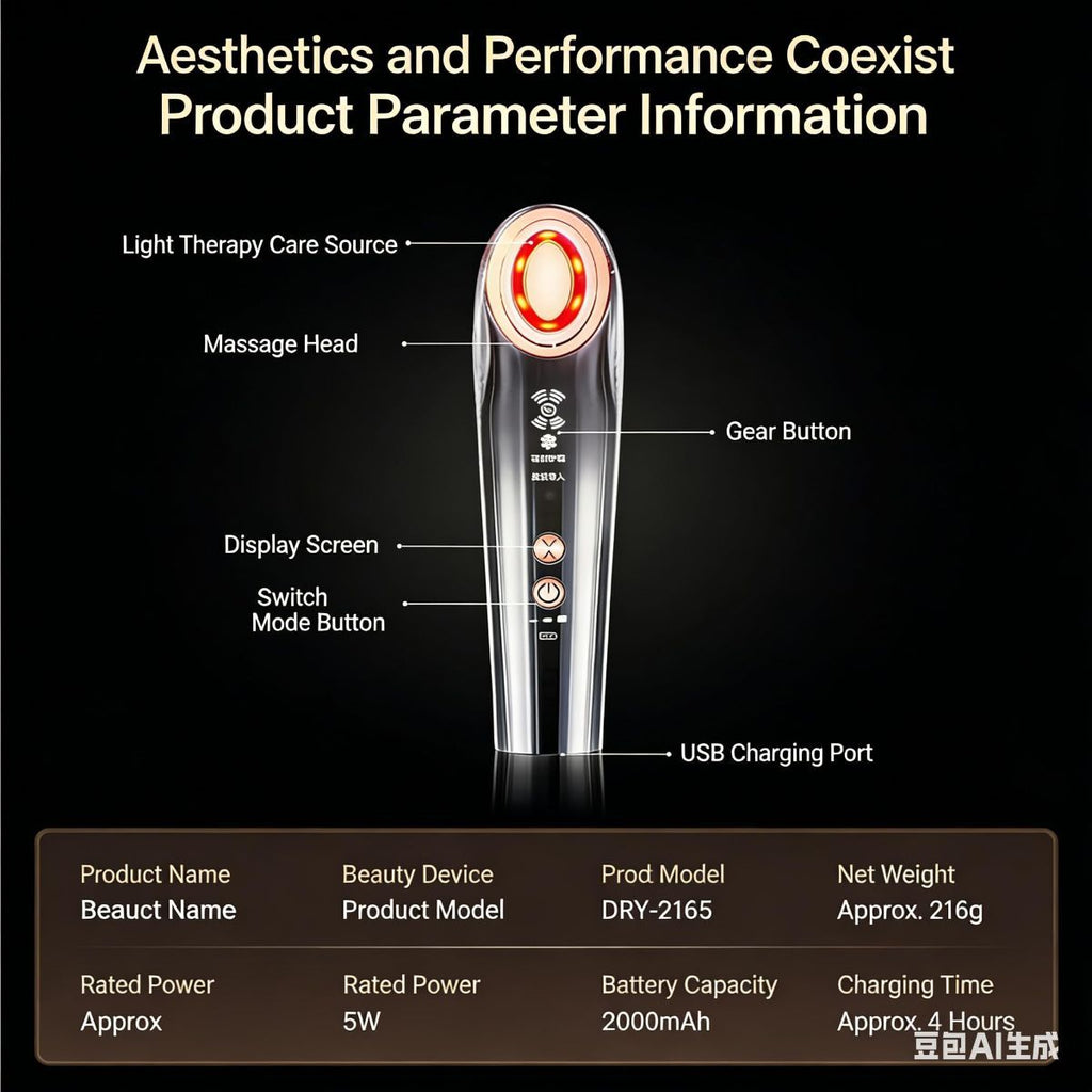 At-Home Facial Massager Beauty Device, 4-in-1 Microcurrent Face Lifting Tool with Red Light Therapy, Eye Care & Serum Infusion, Portable Skin Tightening Machine