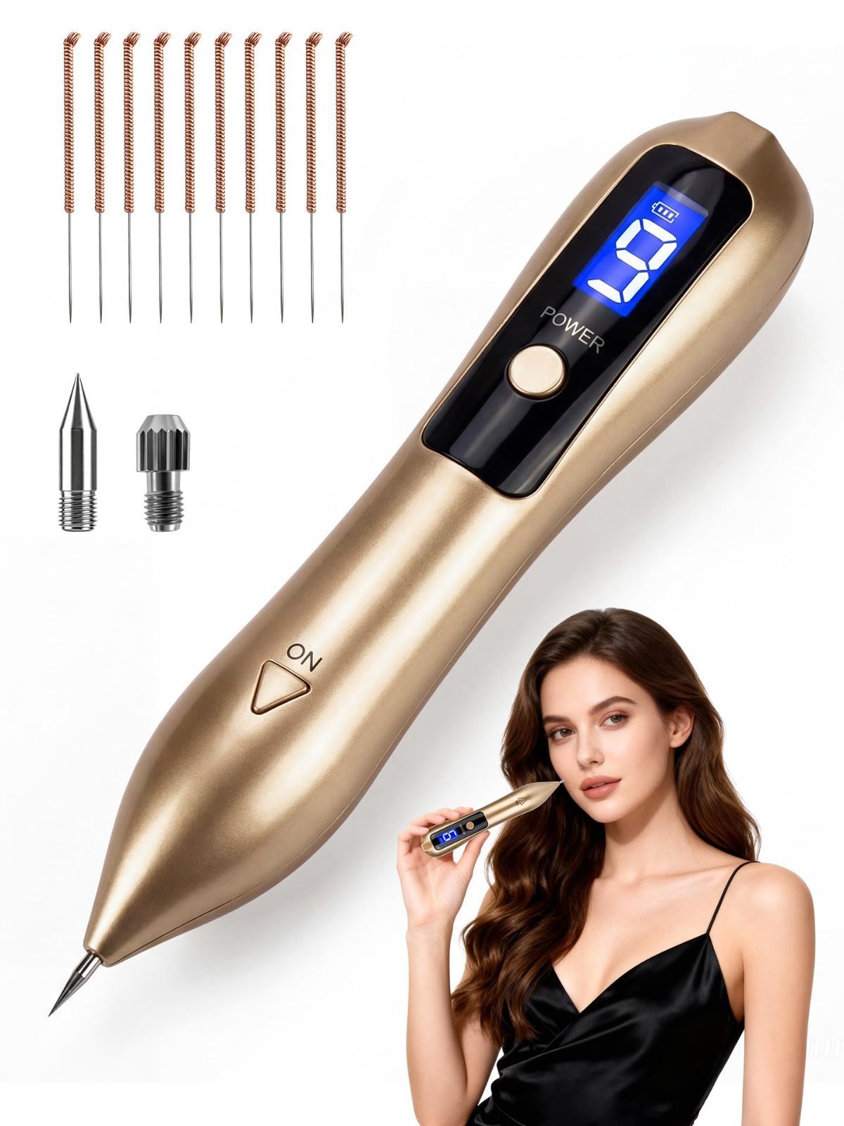 9-Speed Skin Tag Remover Pen - USB Rechargeable Mole Wart Removal Tool, LCD Display & Safety Lock, Painless Professional Spot Remover for Face and Body Home Use - Brown - Size 19cm