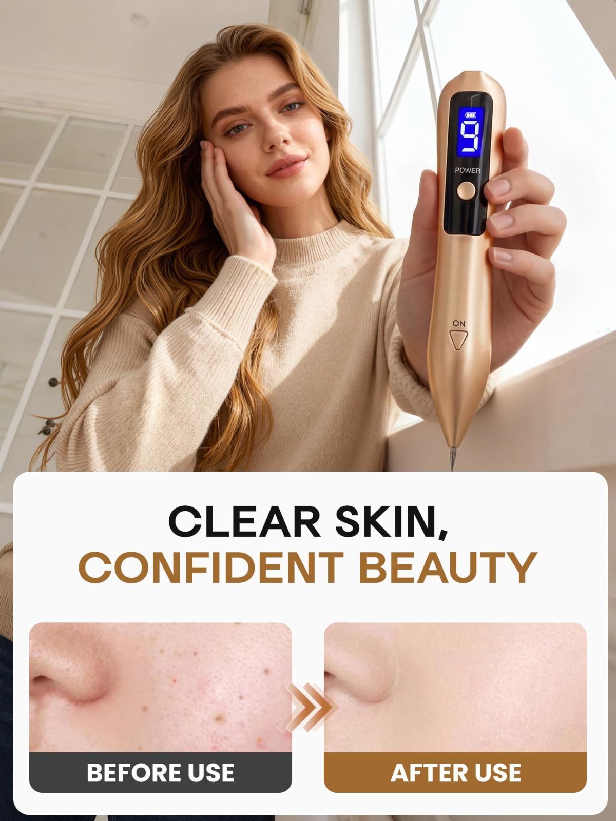 9-Speed Skin Tag Remover Pen - USB Rechargeable Mole Wart Removal Tool, LCD Display & Safety Lock, Painless Professional Spot Remover for Face and Body Home Use - Brown - Size 19cm