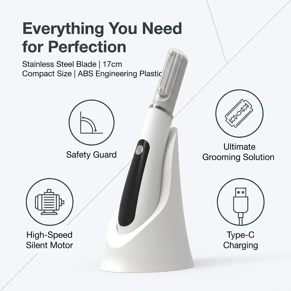 Sonic Dermaplane Razor for Women Face,Eyebrow Trimmer Facial Exfoliation & Peach Fuzz Hair Removal Dermaplaning Tool with LED Light,3 Speeds,2 Types Blades,Lightweight for Home Travel Use - White - Size 230mm