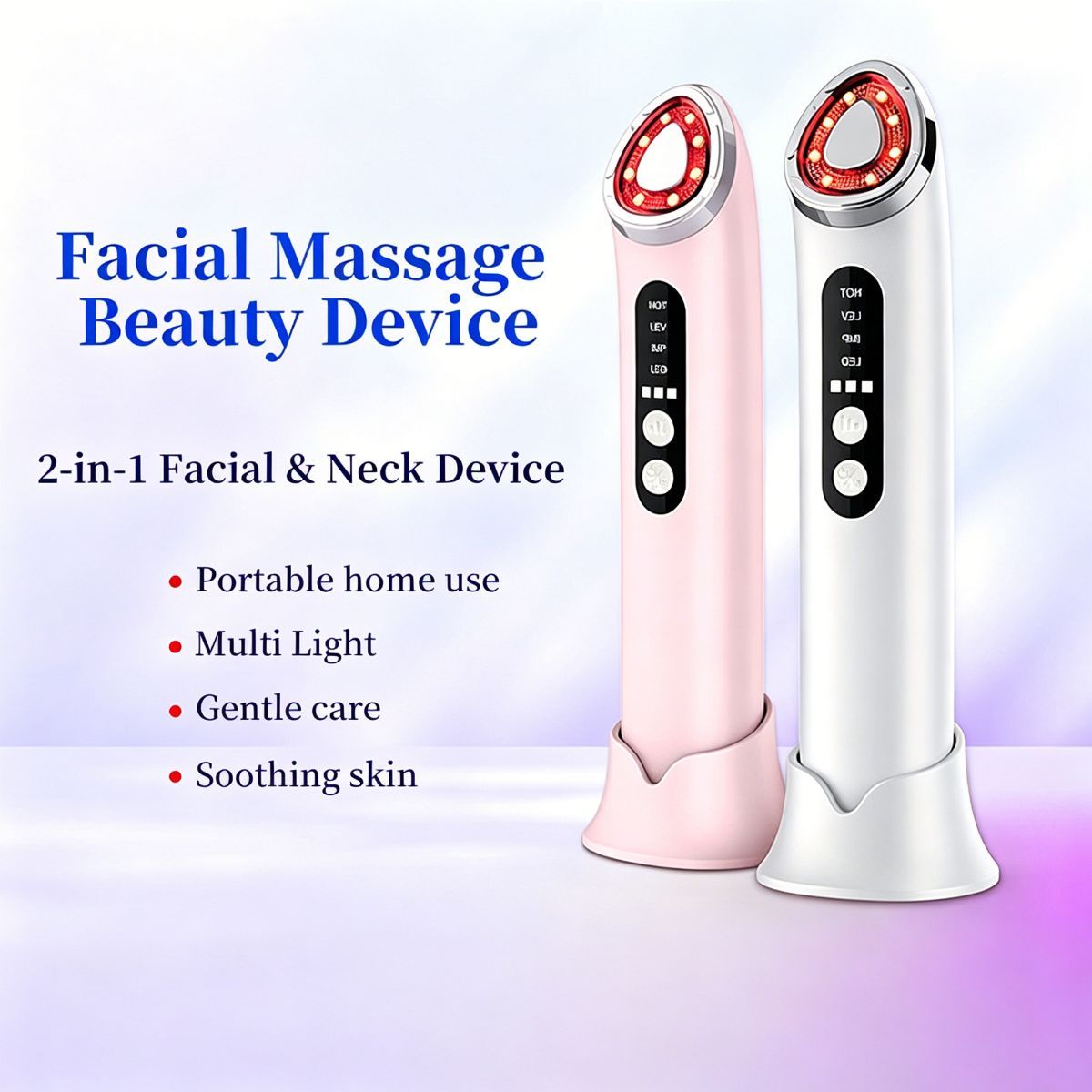 7-Color LED Face Lift Device –  Skin Tightening and Lifting, LED Light Therapy for Wrinkles, Korean Skin Care, Spa-Grade Facial Massager Lifting & Firming Beauty Massager - White - Size 160mm
