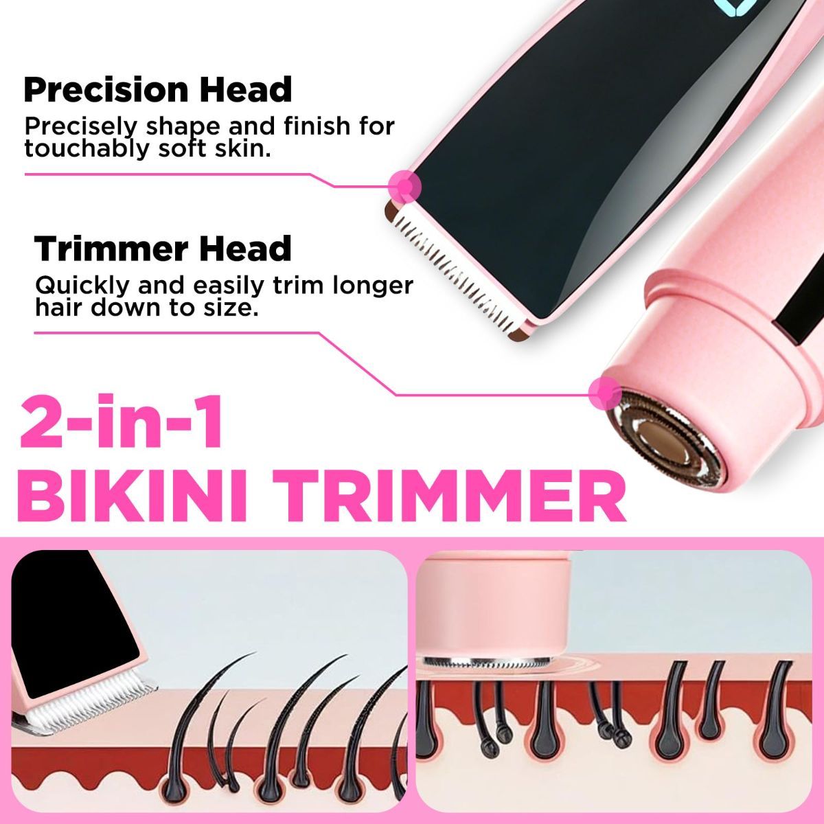 2-in-1 Bikini Trimmer for Women High Power Epilators Hair Removal Waterproof Electric Razors Women's Electric Razor Pubic Hair Trimmer Shaver for Women for Ladies Pubic, Face, Underarms, Legs