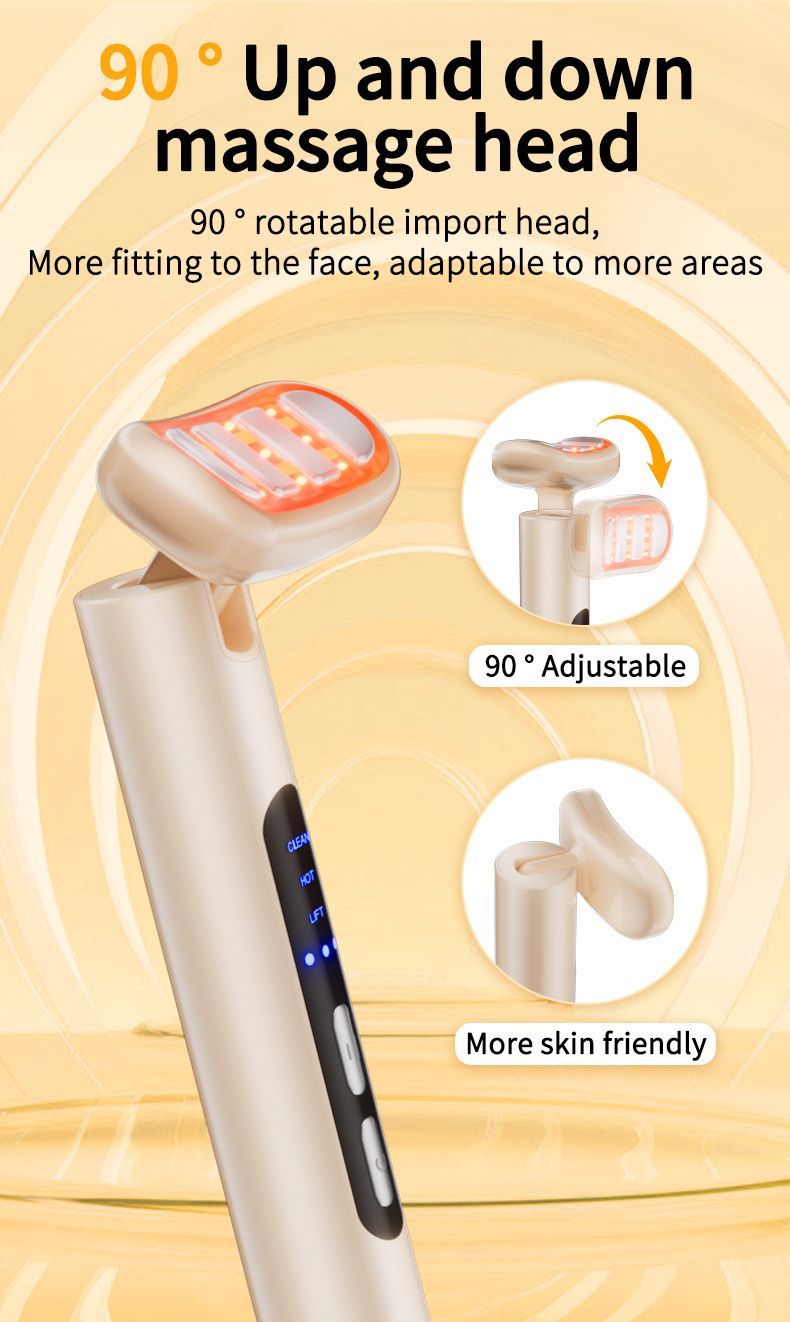 LED Facial Wand Neck Massager Red Light Therapy Beauty Device Skincare Tool - Beige - Size 167mm