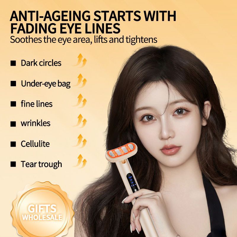 LED Facial Wand Neck Massager Red Light Therapy Beauty Device Skincare Tool - Black - Size 167mm
