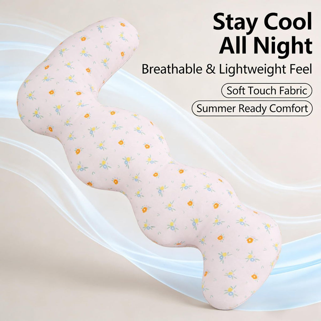 Long Rectangular Leg Pillow for Side Sleeping, Breathable Summer Cushion with Removable Washable Cover, Slim Lightweight Support Pillow for Bed Sofa Couch Travel Use - Beige - Size 100cm