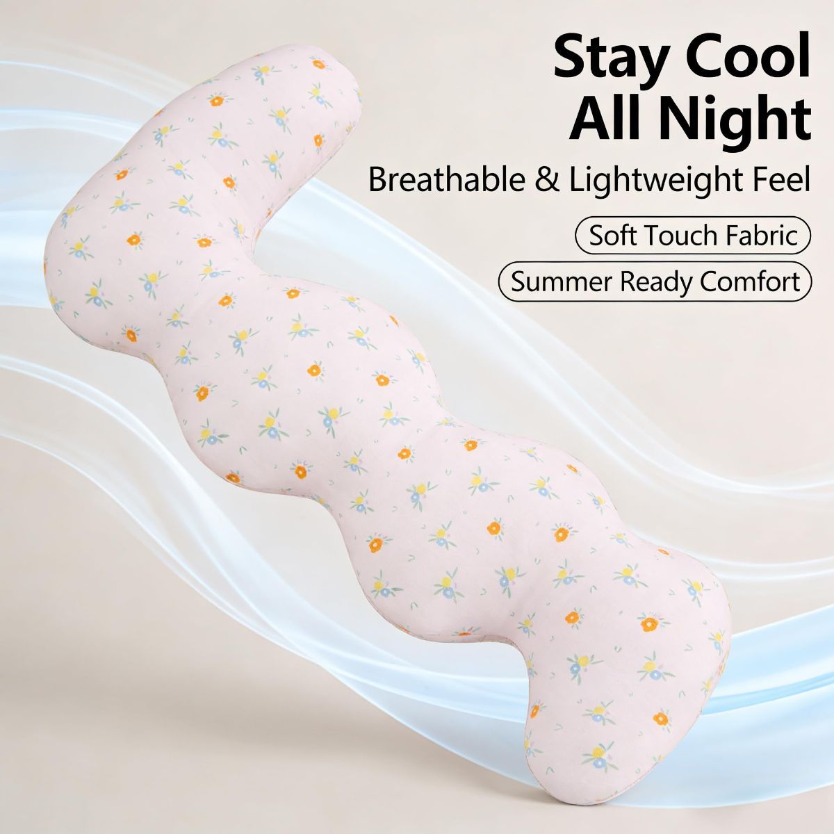 Long Rectangular Leg Pillow for Side Sleeping, Breathable Summer Cushion with Removable Washable Cover, Slim Lightweight Support Pillow for Bed Sofa Couch Travel Use - White - Size 100cm