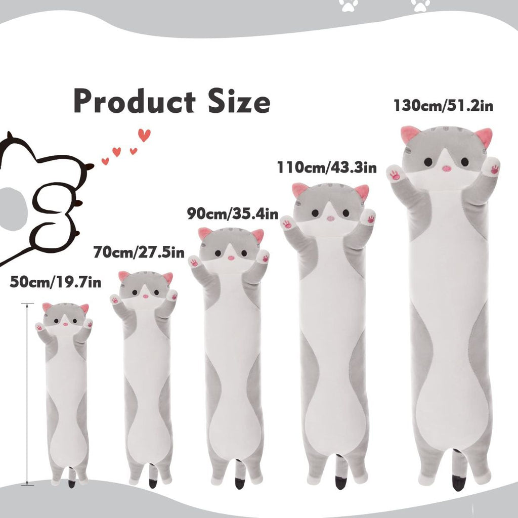 Long Cat Plush Pillow Cat Plush Toy PP Fabric Pillow Soft Cat Pillow Cat-Themed - Gray - Size 27.5in