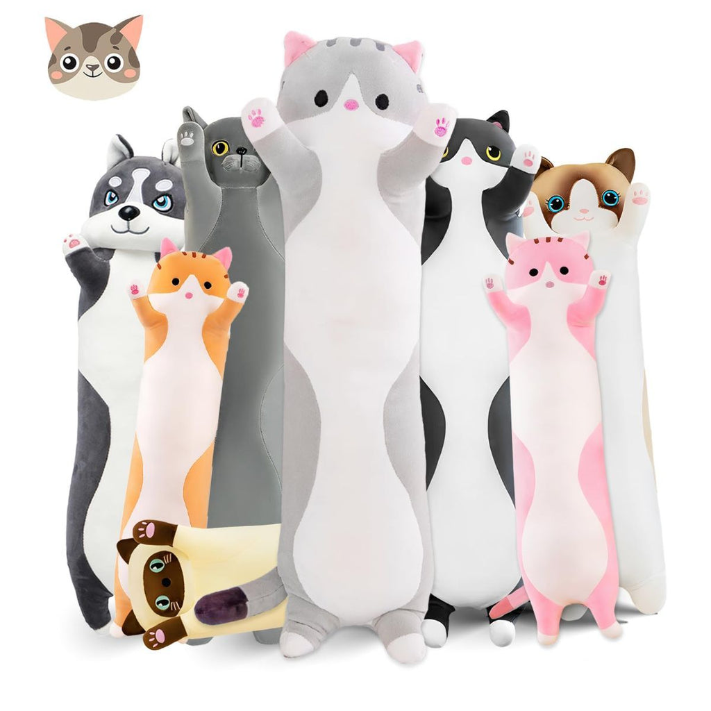 Long Cat Plush Pillow Cat Plush Toy PP Fabric Pillow Soft Cat Pillow Cat-Themed - Gray - Size 51.2