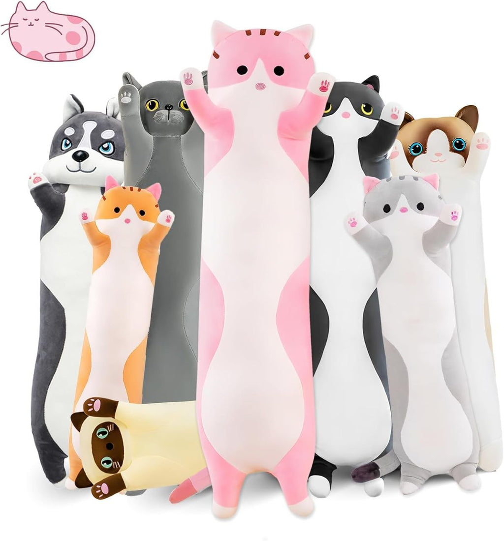 Long Cat Plush Pillow Cat Plush Toy PP Fabric Pillow Soft Cat Pillow Cat-Themed - Pink - Size 19.7in