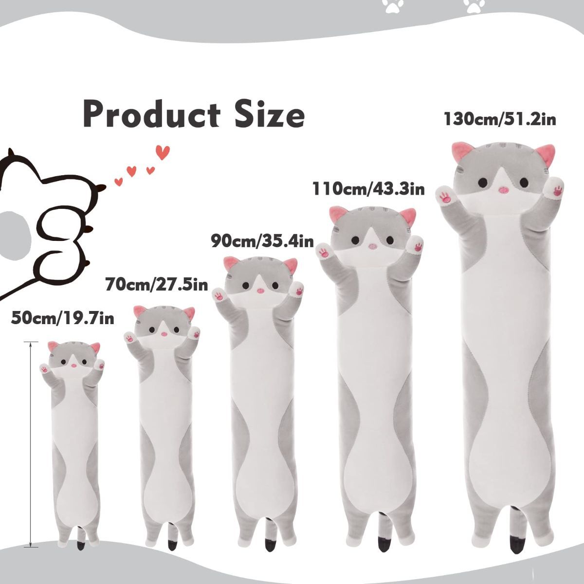 Long Cat Plush Pillow Cat Plush Toy PP Fabric Pillow Soft Cat Pillow Cat-Themed - Pink - Size 51.2