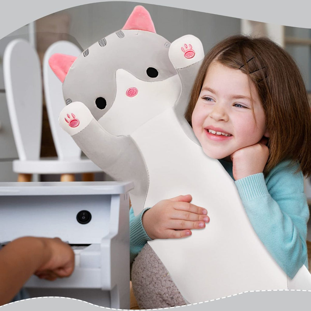 Long Cat Plush Pillow Cat Plush Toy PP Fabric Pillow Soft Cat Pillow Cat-Themed - Pink - Size 51.2
