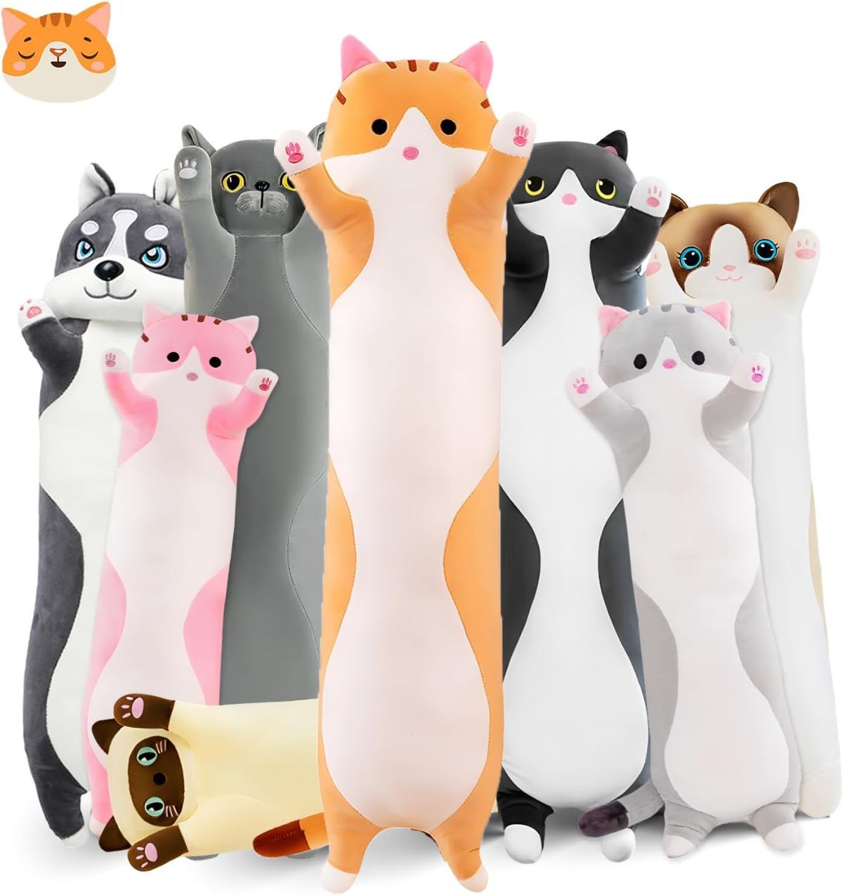 Long Cat Plush Pillow Cat Plush Toy PP Fabric Pillow Soft Cat Pillow Cat-Themed - Yellow - Size 51.2