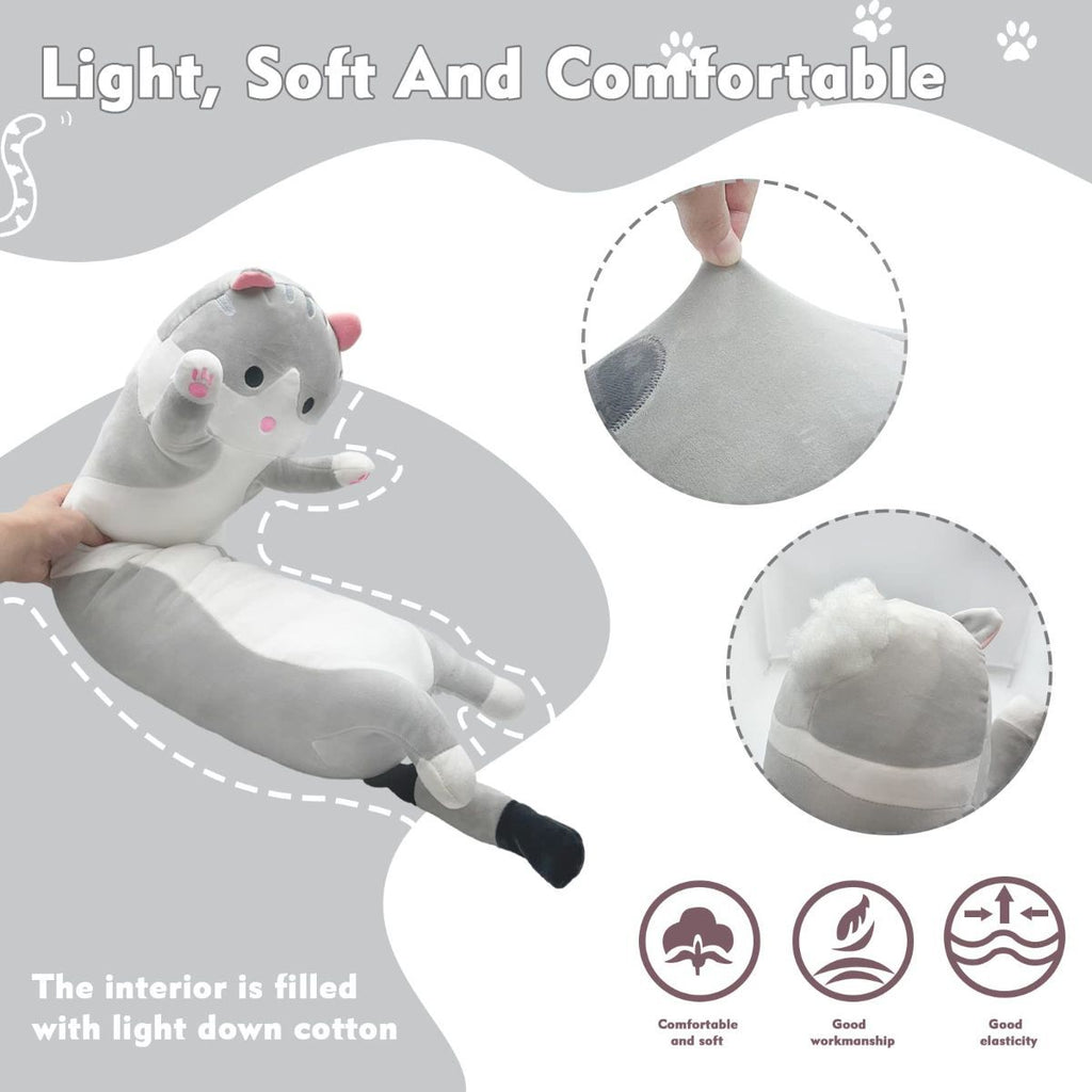 Long Cat Plush Pillow Cat Plush Toy PP Fabric Pillow Soft Cat Pillow Cat-Themed - Yellow - Size 59