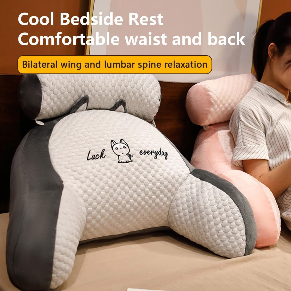Reading Pillow for Kid Or Adult Large Back Pillow for Sitting Up in Bed Detachable Neck Roll with Arms Large Bed Rest Pillow Back Pillow for Sitting in Bed Watching TV Reading - Green - Size 70*50CM