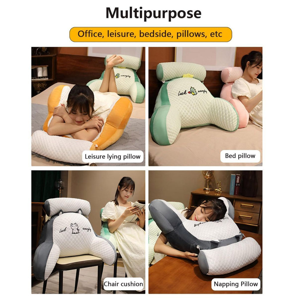 Reading Pillow for Kid Or Adult Large Back Pillow for Sitting Up in Bed Detachable Neck Roll with Arms Large Bed Rest Pillow Back Pillow for Sitting in Bed Watching TV Reading - Yellow - Size 60*40CM