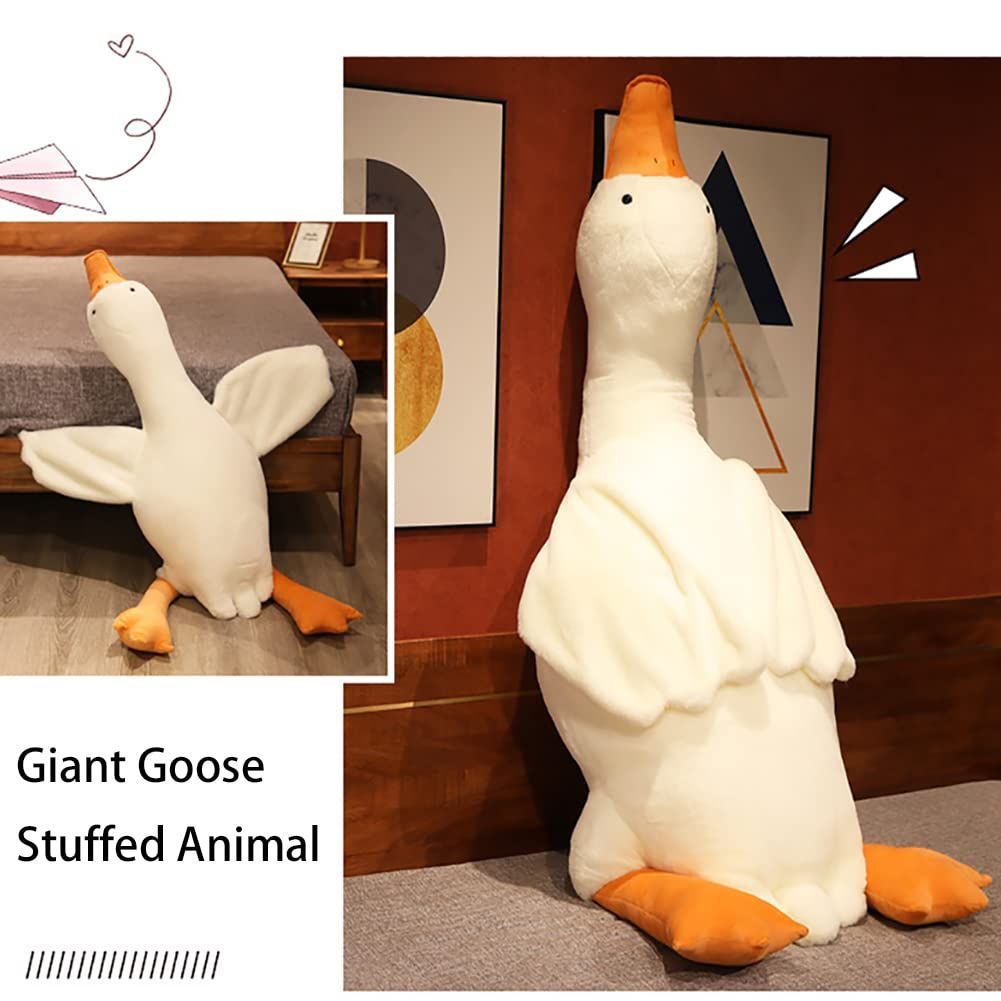 Giant White Goose Plush Pillow Soft Fabric Pillow Sleeping Companion Hugging - White - Size 20in