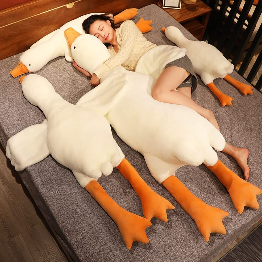 Giant White Goose Plush Pillow Soft Fabric Pillow Sleeping Companion Hugging - White - Size 35in