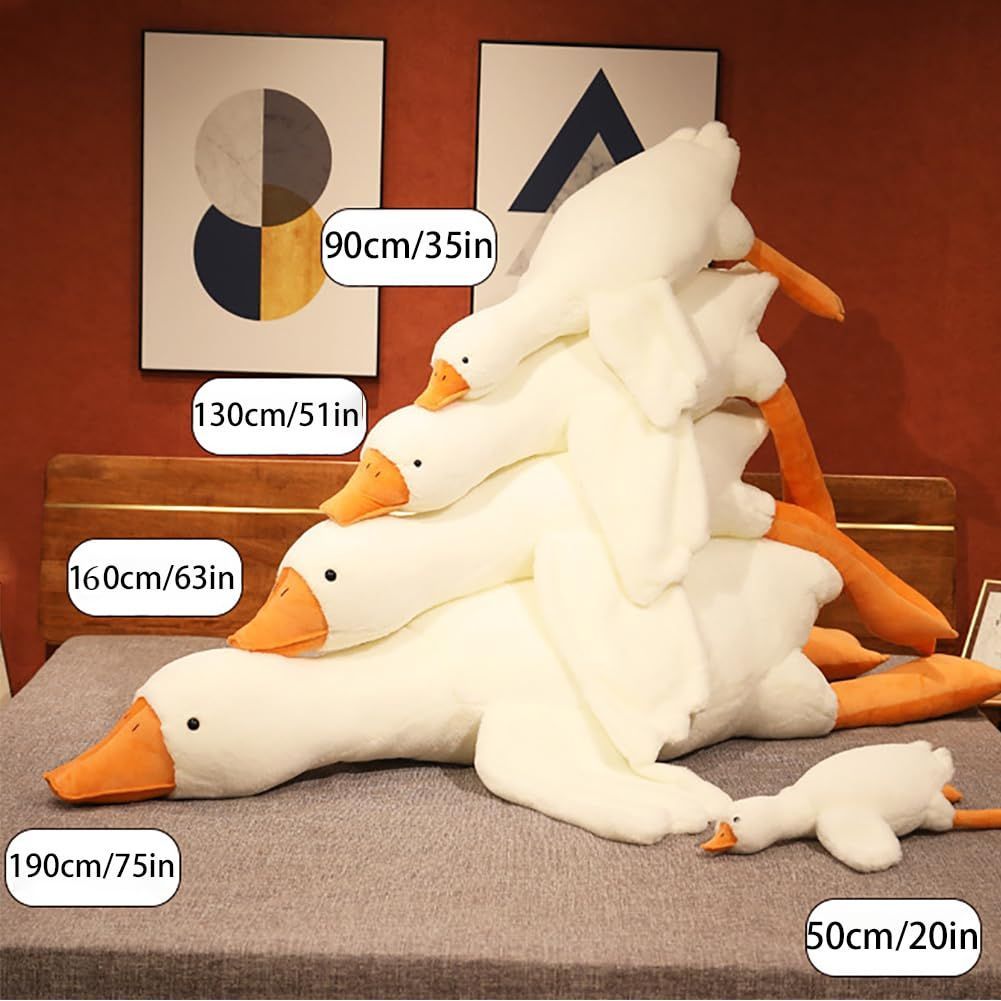 Giant White Goose Plush Pillow Soft Fabric Pillow Sleeping Companion Hugging - White - Size 63in