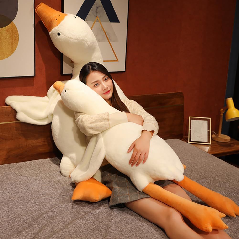 Giant White Goose Plush Pillow Soft Fabric Pillow Sleeping Companion Hugging - White - Size 63in