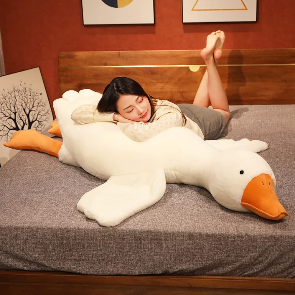 Giant White Goose Plush Pillow Soft Fabric Pillow Sleeping Companion Hugging - White - Size 63in