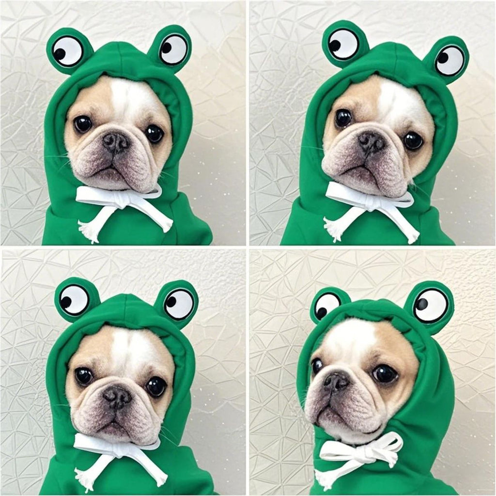 Dog Hoodie Frog-Themed Autumn Winter Pet Clothing Small Medium Dogs Soft - Green - Size L