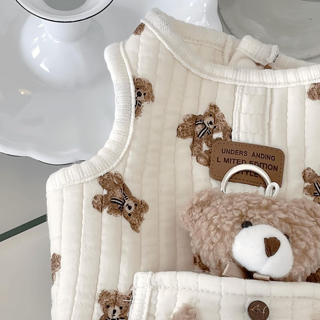 Pet Sweater Plush Bear Pattern Sleeveless Pet Clothing Puppy Outfit Kitten - White - Size L