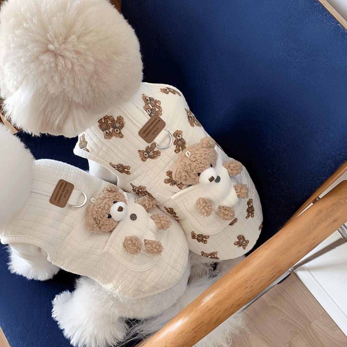 Pet Sweater Plush Bear Pattern Sleeveless Pet Clothing Puppy Outfit Kitten - White - Size L