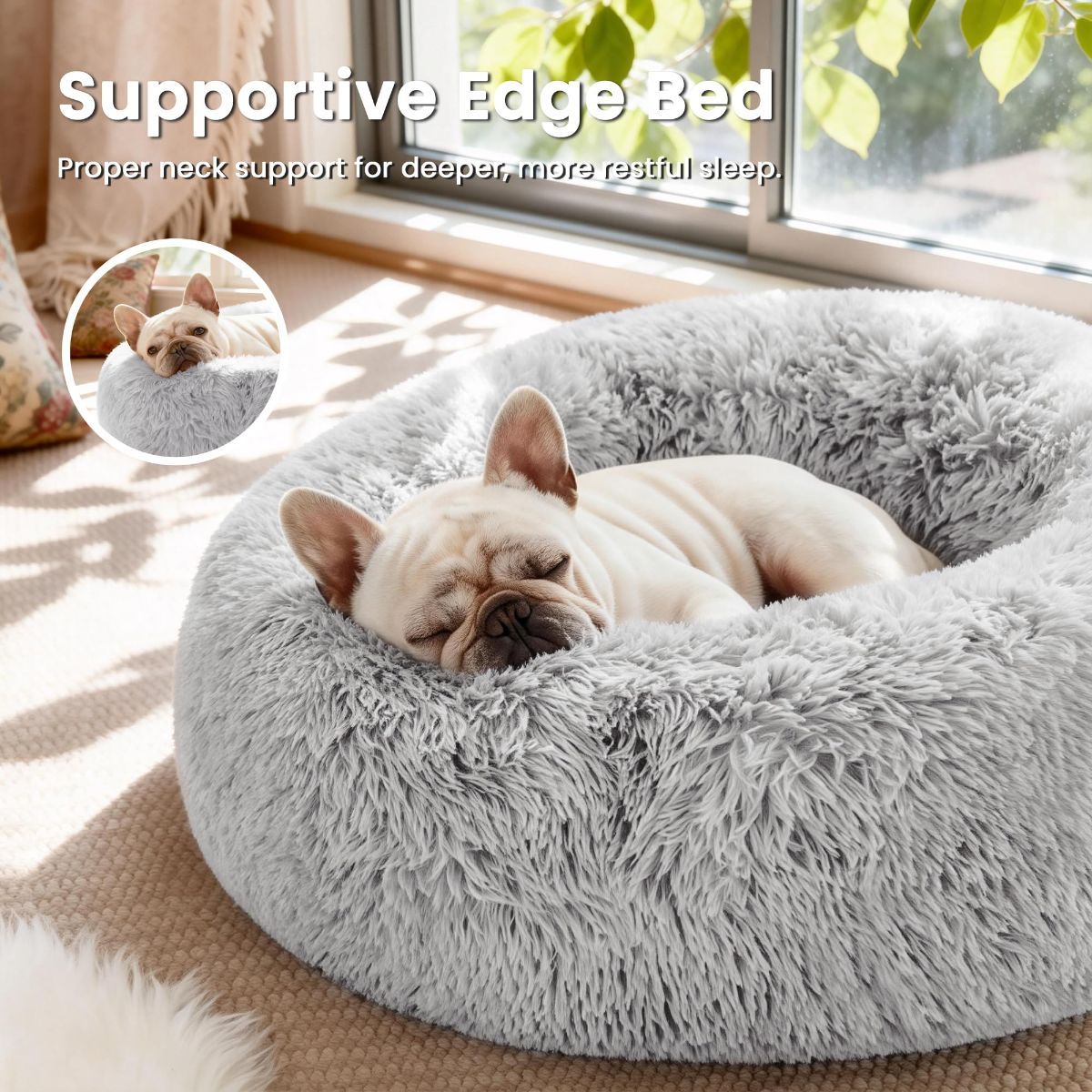 Pet Bed Anti-Anxiety Pet Bed Donut Pet Bed Small Dog Bed Medium Dog Bed Cat Bed - Black / 24in