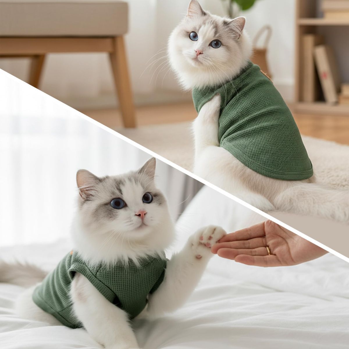 3PCS Waffle Knit Pet Shirt Sphynx Cat Clothing Small Dog T-Shirt Pet Fashion - Purple&Blue&Green / XL(12.1-16lb)