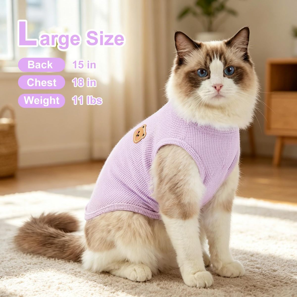 3PCS Waffle Knit Pet Shirt Sphynx Cat Clothing Small Dog T-Shirt Pet Fashion - Purple&Blue&Green / XL(12.1-16lb)