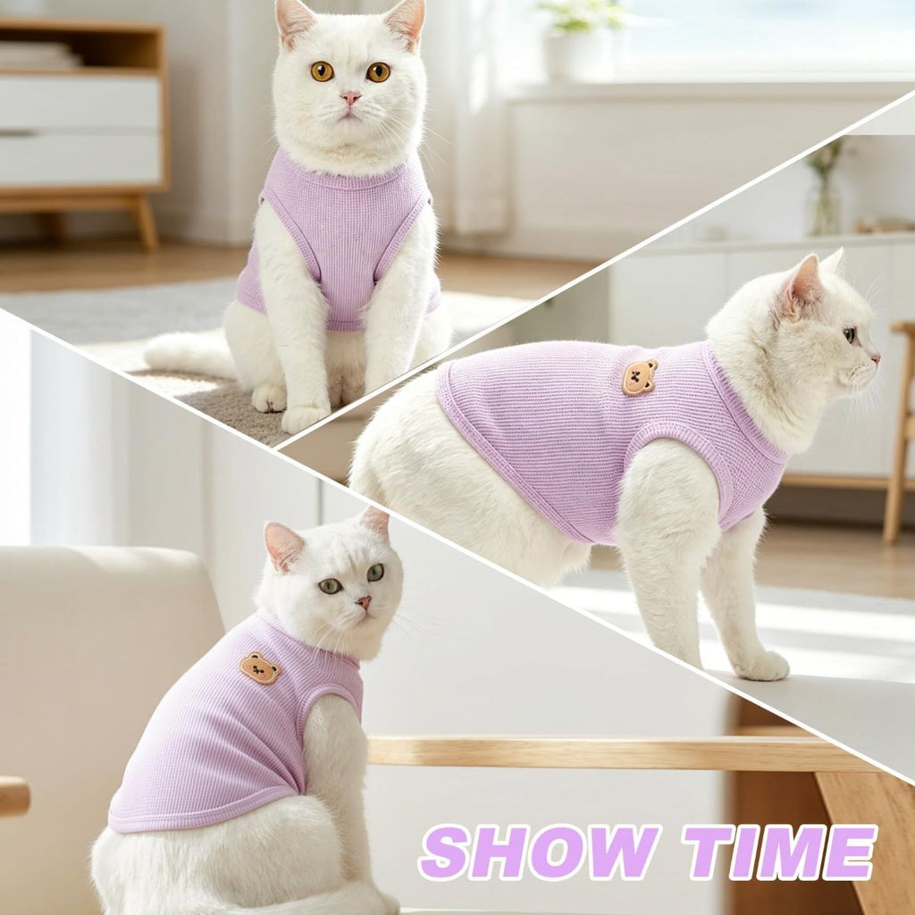 3PCS Waffle Knit Pet Shirt Sphynx Cat Clothing Small Dog T-Shirt Pet Fashion - Green&Pink&Yellow / L(7.6-12lb)