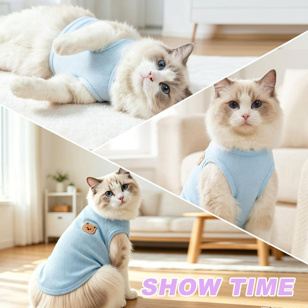 3PCS Waffle Knit Pet Shirt Sphynx Cat Clothing Small Dog T-Shirt Pet Fashion - Green&Pink&Yellow / M(4.1-7.5lb)