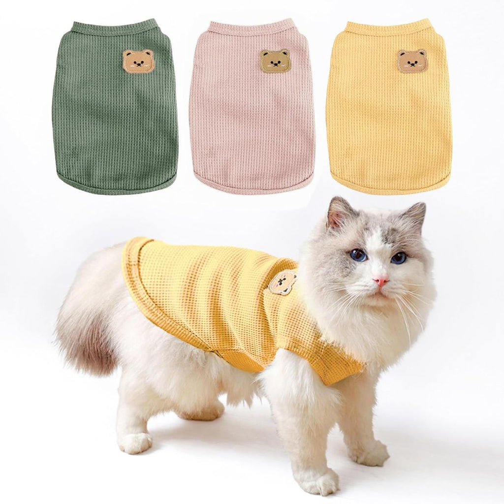3PCS Waffle Knit Pet Shirt Sphynx Cat Clothing Small Dog T-Shirt Pet Fashion - Green&Pink&Yellow / XL(12.1-16lb)