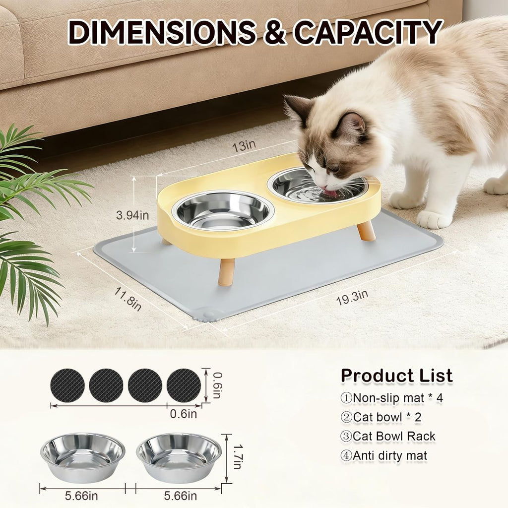 Cat Feeder Elevated Cat Feeder Dual-Bowl Cat Feeder Cat Food Bowl Cat Water