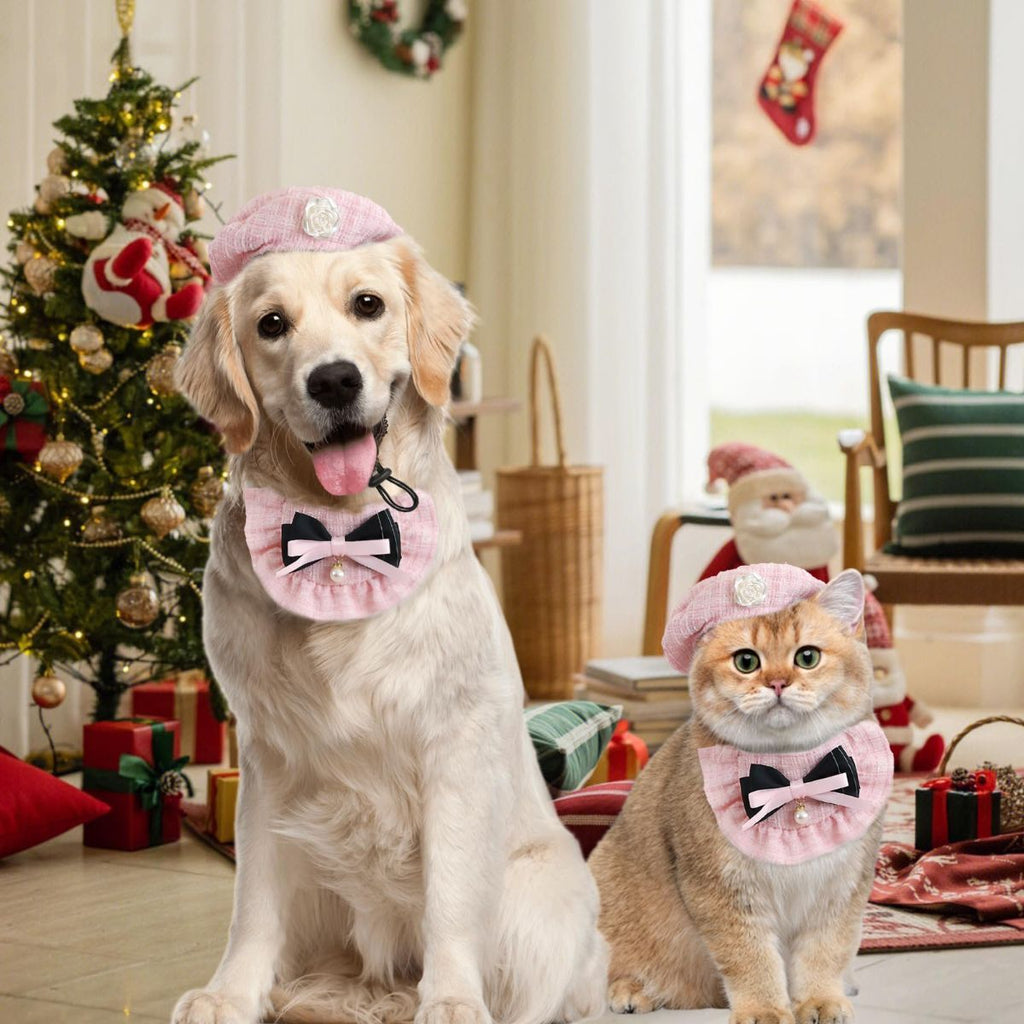 Cat Beret Cat Headscarf Pet Outfit Cat Accessories Halloween Pet Costume - Black