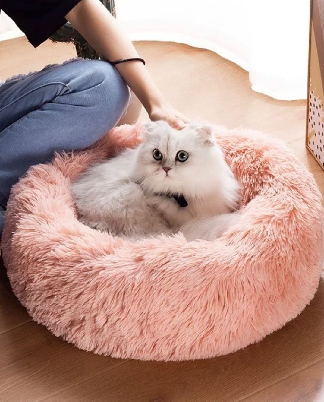 Cat Bed Fluffy Cat Bed Round Cat Bed Cat Furniture Cat Comfort Cat Sleeping Bed - Light Gray / 20in