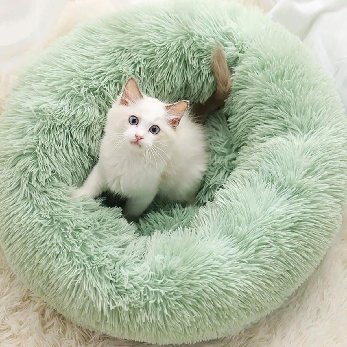 Cat Bed Fluffy Cat Bed Round Cat Bed Cat Furniture Cat Comfort Cat Sleeping Bed - Pink / 24in