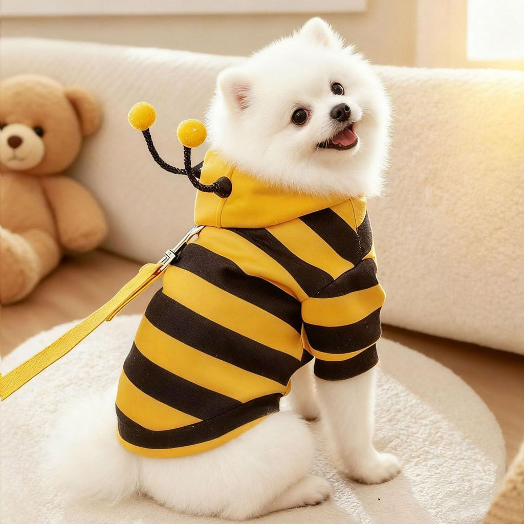 Bumblebee Cat Costume for Sphynx & Small Dogs, Fit Halloween, Yellow, Cute Bee Stripes Hoodie, Soft Warm Fleece, Holiday Cosplay Outfit, Daily Leisure Wear, Easy to Put, Safe for Leash Walking - Yellow / XXS