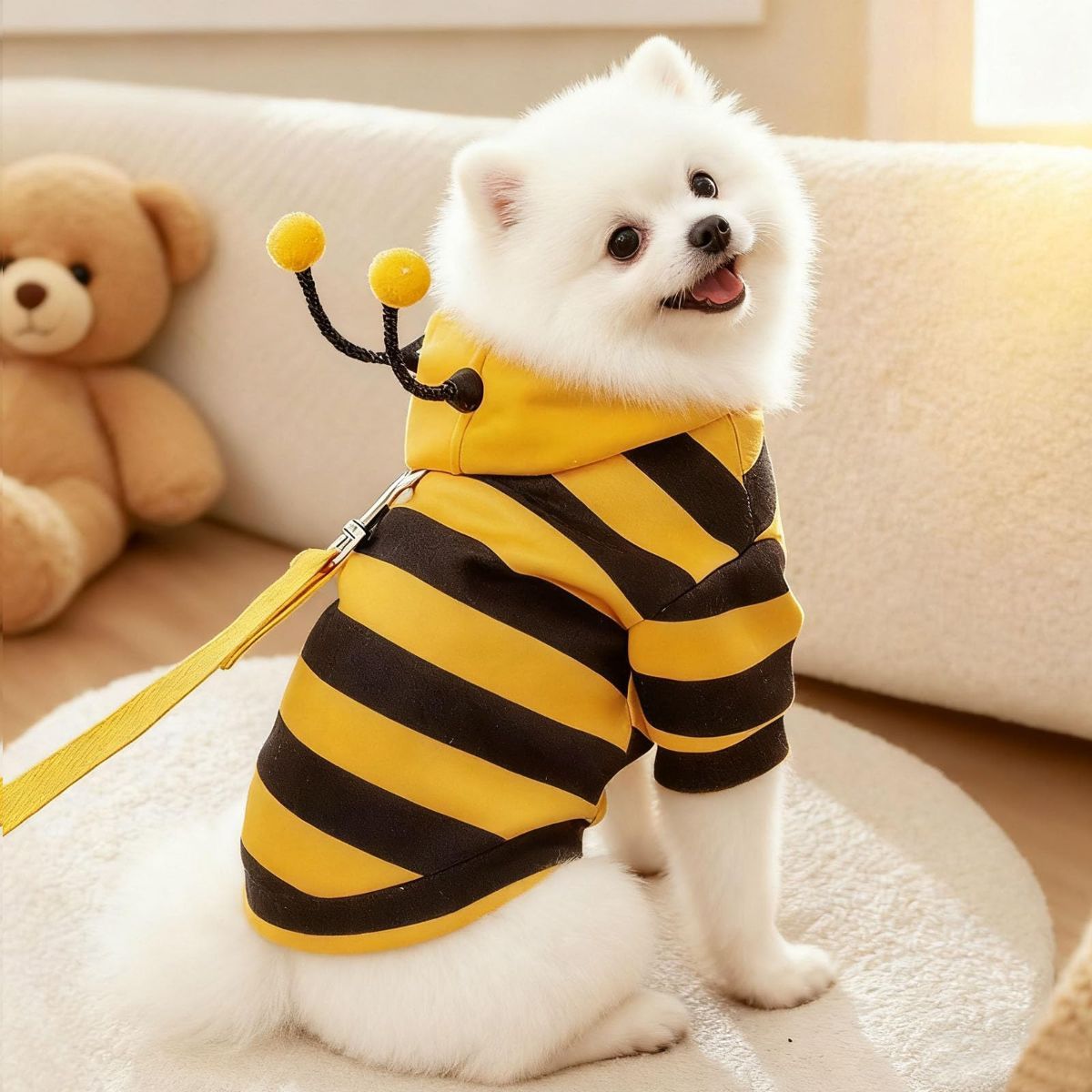 Bumblebee Cat Costume for Sphynx & Small Dogs, Fit Halloween, Yellow, Cute Bee Stripes Hoodie, Soft Warm Fleece, Holiday Cosplay Outfit, Daily Leisure Wear, Easy to Put, Safe for Leash Walking - Yellow / XXS