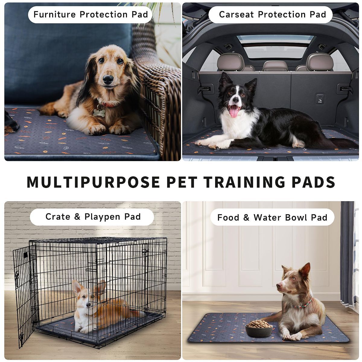 2-Pack Reusable Dog Urine Pads Dog Pee Pads Absorbent Dog Pads Dog Training Pads - Dark Gray / 18in*24in