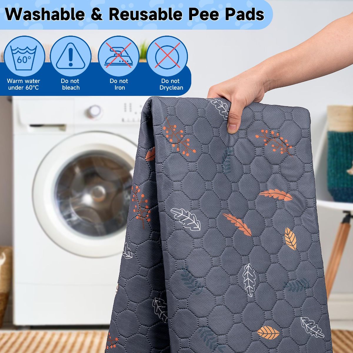 2-Pack Reusable Dog Urine Pads Dog Pee Pads Absorbent Dog Pads Dog Training Pads - Dark Gray / 18in*24in