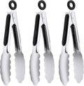 3 Pack 7 Inch Stainless Steel Kitchen Tongs Set, Small Serving Tongs with Lock for Salad, Cooking & Buffet (Black)