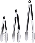 3 Pcs Stainless Steel Kitchen Tongs Set (7" 9" 12"), Heavy Duty Food Grade Cooking Tongs with Lock for Grilling & BBQ (Black)