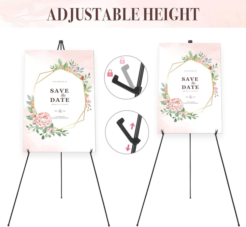 Portable Folding Metal Tripod Easel for Wedding Signs, Posters & Art Displays – Adjustable Height, Non-Slip Base (Black)