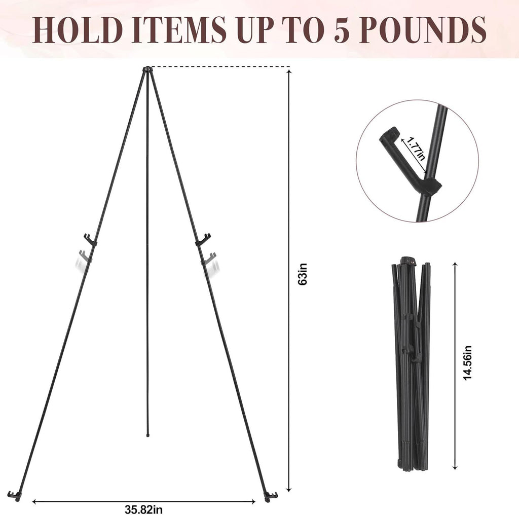 Portable Folding Metal Tripod Easel for Wedding Signs, Posters & Art Displays – Adjustable Height, Non-Slip Base (Black)