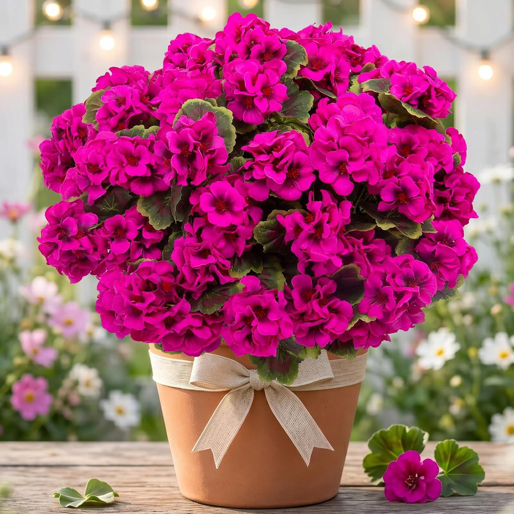 8 Pcs Artificial Red Geranium Silk Flowers for Outdoor Patio Garden & Indoor Home Decor (Rose Red)