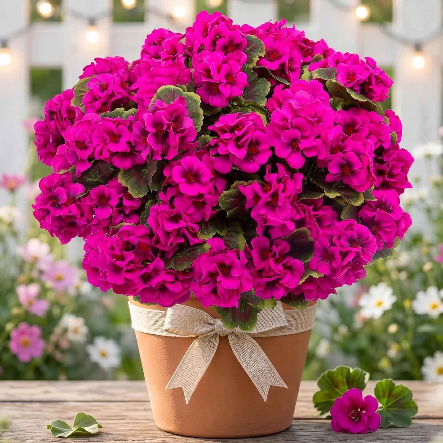8 Pcs Artificial Red Geranium Silk Flowers for Outdoor Patio Garden & Indoor Home Decor (Rose Red)