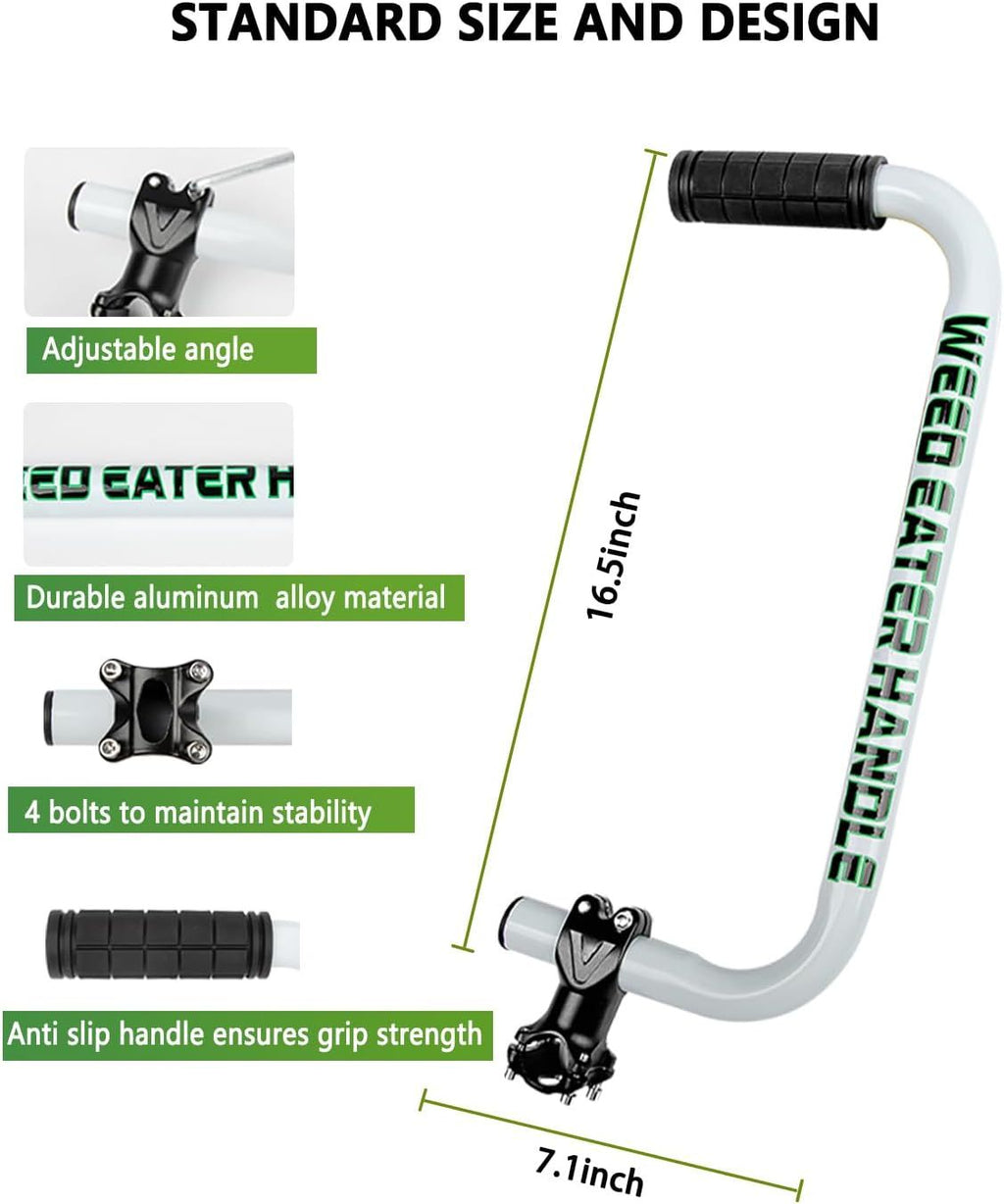 Ergonomic Weed Eater Handle Extension with Adjustable Angle and Shoulder Strap, Durable Aluminum Alloy Grip for Lawn Trimmer (White)