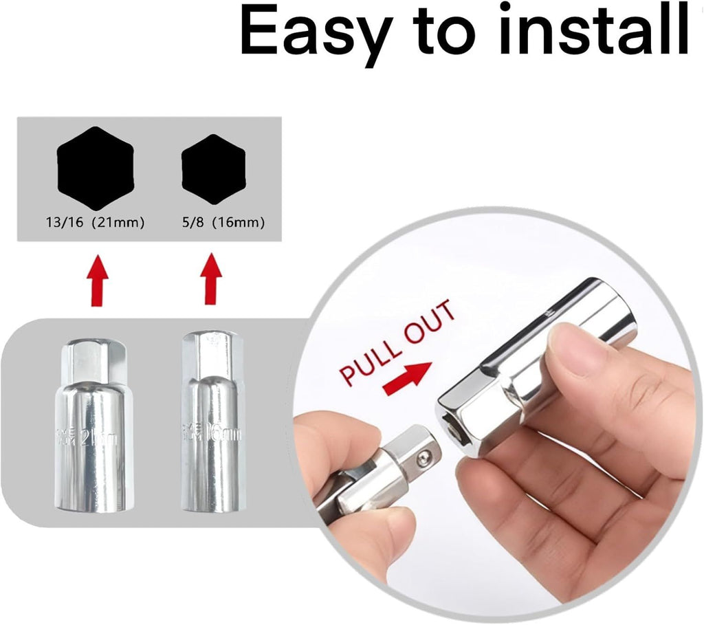 Universal T-Handle Spark Plug Socket Wrench Set for Car, Motorcycle & Lawn Mower Maintenance with Flexible Joint (Silver)