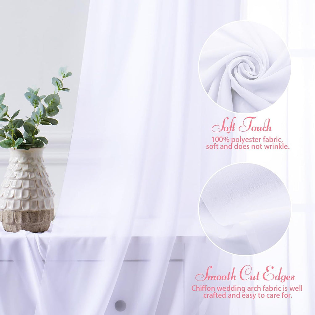 2 Pack Elegant Chiffon Wedding Arch Draping Fabric Panels for Outdoor Ceremony Backdrop and Party Decoration (White)